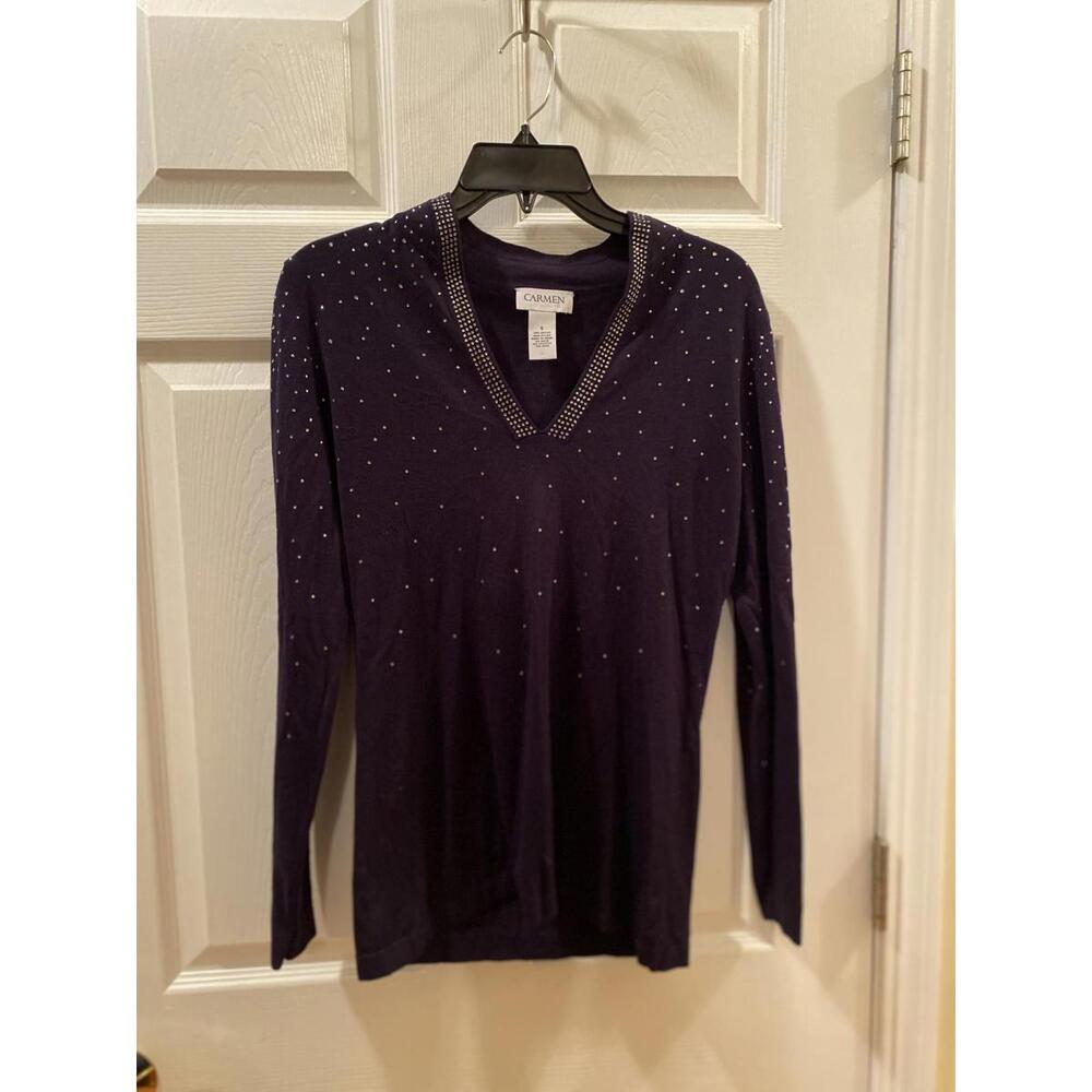 Carmen Women's Purple V-Neck Sweater with Studded Detail Size Small